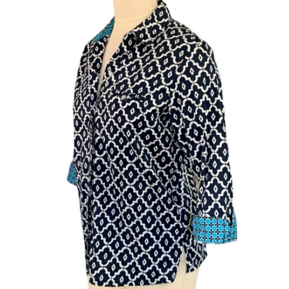 Allison Daley Women's Button Front Shirt Contrast Trim Sz 8 #3D - Picture 4 of 8